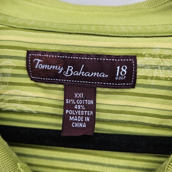 Tommy Bahama Green 18 Golf Stripe Tropical Print Quick Dry Polo Mens Size Xxl - Picture 3 of 8